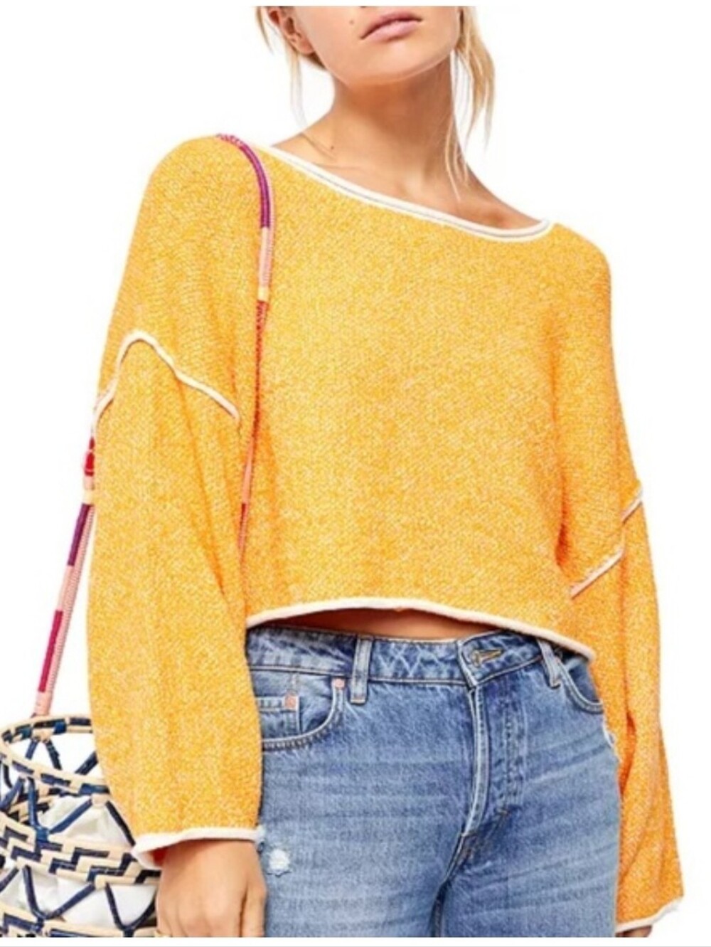 Free People Bardot Sweater – Women’s Large | Orange & White